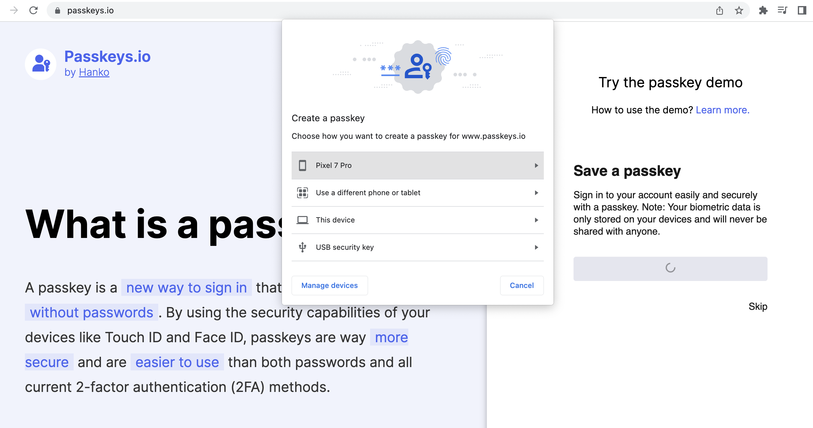 Sign up process - save a passkey